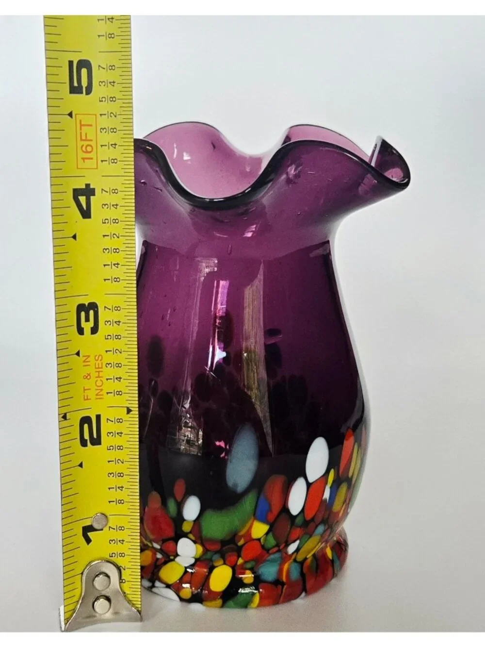 Hand-Blown Purple Glass Vase With Multi-Color Confetti Base 4.5